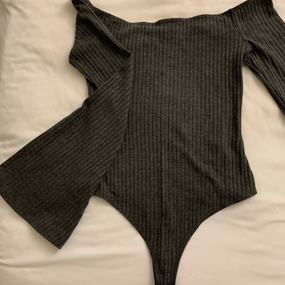 Off the Shoulder Grey Bodysuit